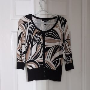 White House Black Market Black and Cream Patterned Cardigan